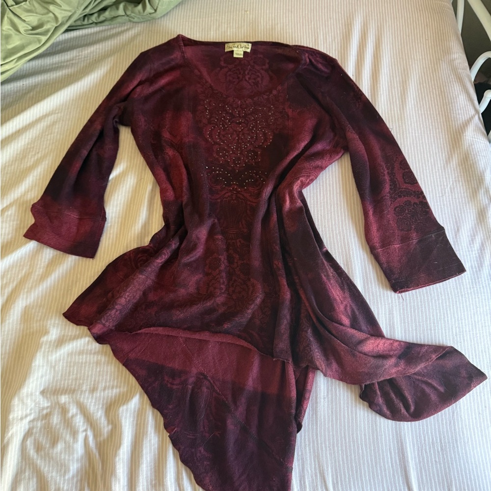 Live and Let Live Burgundy Asymmetrical Blouse